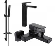 MEXEN Cetus DQ77 Set of basin and bath mixer with accessories, black (744313DQ77-70) - Tap