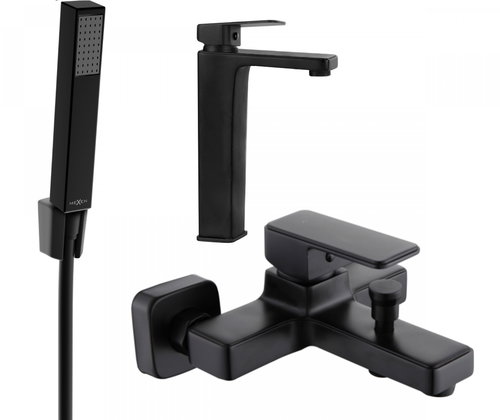 MEXEN Cetus R77 Basin and bath mixer set with accessories, black (744313R77-70) - Tap - Main image