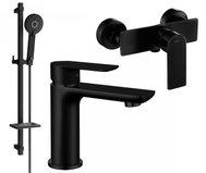 MEXEN Alfa DQ40 Set of basin and shower mixer with accessories, black (745704DQ40-70) - Shower Set