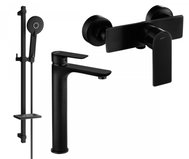 MEXEN Alfa DQ40 Set of basin and shower mixer with accessories, black (745714DQ40-70) - Shower Set