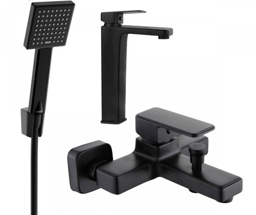 MEXEN Cetus R45 Basin and bath mixer set with accessories, black (744313R45-70) - Tap - Main image