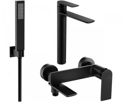 MEXEN Zero SET basin + bath mixer with accessories R02, black (71113R02-70) - Tap - Main image