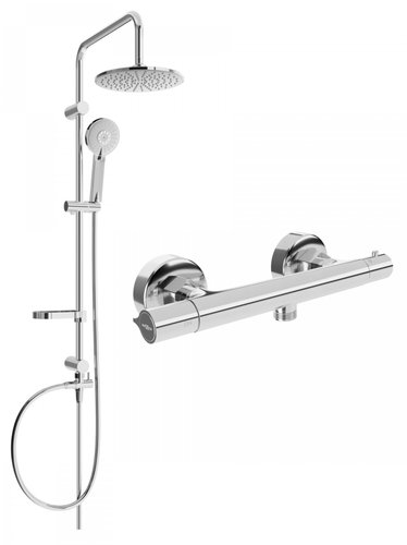 MEXEN Carl Shower Column Including Slim Shower Thermostatic Mixer, Silver (77105240-00) - Shower Set - Main image