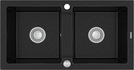 MEXEN Mario granite double sink 820 × 436 mm, black / silver - Granite Sink