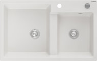 MEXEN Tomas granite double sink 800 × 500 mm, white, chrome siphon - Granite Sink