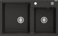 MEXEN Tomas granite double sink 800 × 500 mm, black/gold metallic, siphon chrome - Granite Sink