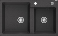 MEXEN Tomas granite double sink 800 × 500 mm, black, chrome siphon - Granite Sink