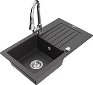 MEXEN Pablo granite sink with mixer Elia, black sprinkled - Granite Sink