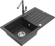 MEXEN Pablo granite sink with mixer Flora, black sprinkled - Granite Sink