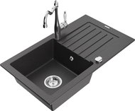 MEXEN Pablo granite sink with mixer Carla, black sprinkled - Granite Sink