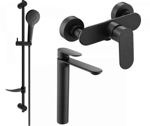 MEXEN Milo DF05 SET basin mixer + shower mixer with accessories, black 71314DF05 - 70 - Tap - Main image