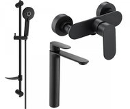 MEXEN Milo DF40 SET umyvadlová baterie + sprchová s příslušenstvím, černá 71314DF40 - 70 - Vodovodní baterie