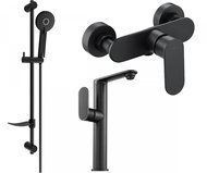 MEXEN Milo DF40 SET umyvadlová baterie + sprchová s příslušenstvím, černá 713154DF40 - 70 - Vodovodní baterie