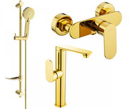 MEXEN Milo DF40 SET umyvadlová baterie + sprchová s příslušenstvím, zlato 713154DF40 - 50 - Vodovodní baterie