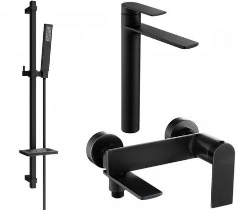 MEXEN Zero SET basin + bath mixer with accessories DQ02, black 7113DQ02-70 - Tap - Main image