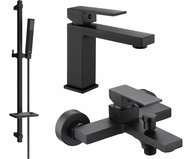 MEXEN Uno DQ77 SET basin mixer + bath mixer with accessories, black 71403DQ77-70 - Tap