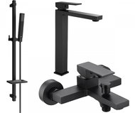 MEXEN Uno DQ77 SET basin mixer + bath mixer with accessories, black 71413DQ77-70 - Tap