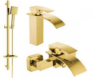 MEXEN Aries DQ45 Basin and bath mixer set with accessories, gold 744803DQ45-50 - Tap