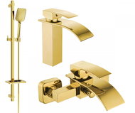 MEXEN Aries DQ62 Basin and bath mixer set with accessories, gold 744803DQ62-50 - Tap