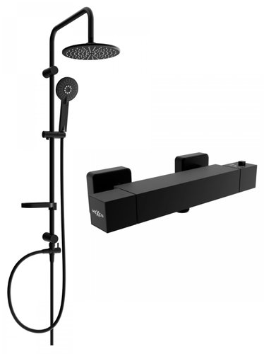 MEXEN Carl Shower Column Including Shower Thermostatic Faucet Cube, Black ( 77200240-70 ) - Shower Set - Main image