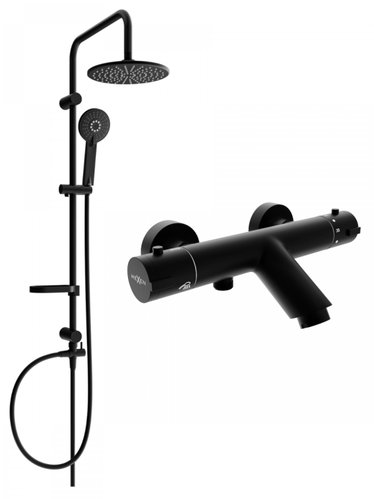 MEXEN Carl shower column including Kai thermostatic bath mixer, black ( 77300240-70 ) - Shower Set - Main image