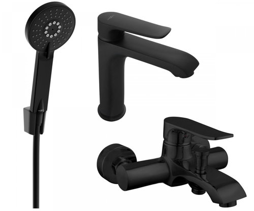 Mexen Pecos R40 Basin and bath mixer set with accessories, black (72703R40-70) - Tap - Main image