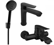Mexen Pecos R75 Basin and bath mixer set with accessories, black (72703R75-70) - Tap