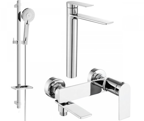 Mexen Zero Set basin + bath mixer with accessories DQ40, chrome (7113DQ40-00) - Tap - Main image