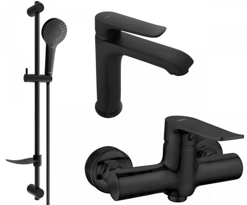 Mexen Pecos DF05 Set basin mixer + shower mixer with accessories, black (72704DF05-70) - Tap - Main image