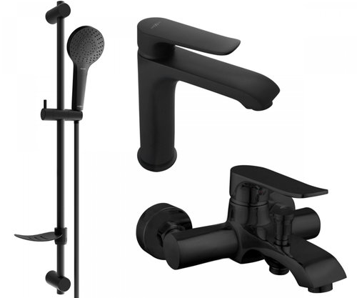 Mexen Pecos DF05 Basin and bath mixer set with accessories, black (72703DF05-70) - Tap - Main image