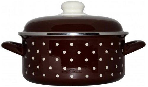Metalac brown dot, shallow casserole Standard with lid 14 cm, 1 l - Casserole Pot - Main image