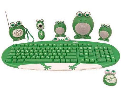 The Frog Family - Frog Set 5 in 1 zelený (green) - klávesnice ENG, myš, repro, webkamera, rádio, PS/ - Keyboard - Main image