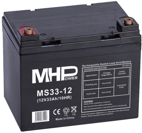 MHPower AGM lead acid battery 12 V/33 Ah, Terminal L2 - 6,4, MS33-12 - UPS Batteries - Main image