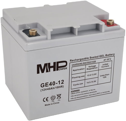 MHPower GE40-12 Gel battery 12V/40Ah, Terminal T1 - M6, Deep Cycle; GE40-12 - UPS Batteries - Main image