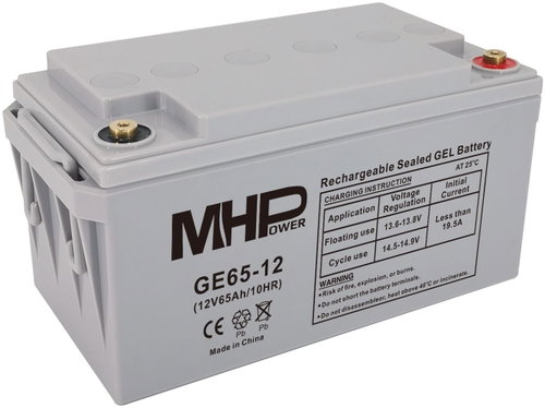 MHPower GE65-12 Gel battery 12V/65Ah, Terminal T1 - M6, Deep Cycle; GE65-12 - UPS Batteries - Main image