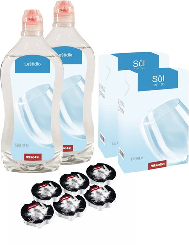 MIELE PowerDisk All in 1, 6 × 400 g + 2 × MIELE Salt 1.5 kg + 2 × MIELE Polish 500 ml - Cleaning Bundle  - Main image
