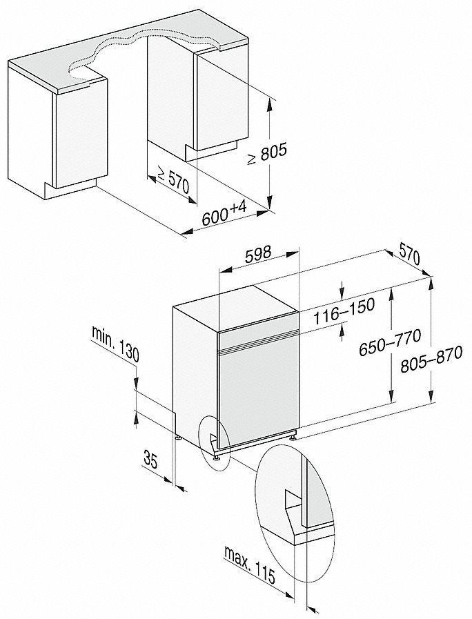 Miele best sale dishwasher measurements