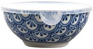 Made In Japan 3 Petal Crest Indigo Ikat Bowl with Plastic Lid 16cm 500ml - Small Bowl