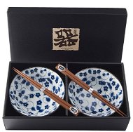 Made In Japan Set of bowls with chopsticks flowers blue-blue 400 ml 2 pcs - Bowl Set