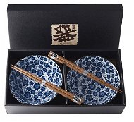 Made In Japan Set of bowls Blue Plum Design with chopsticks 400 ml 2 pcs - Bowl Set