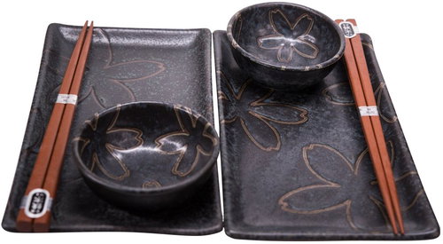 Made In Japan Sushi Set mit Blumenmotiv schwarz 6 Stück Hauptbild Made In Japan Sushi Set mit Blumenmotiv schwarz 6 Stück - Sushi-Geschirrset - Hauptbild