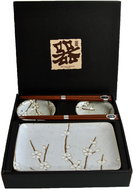 Made In Japan Sushi Set 6 pcs with chopsticks grey with white petals - Serving Set
