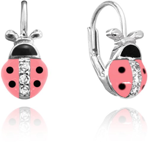 MINET Children's silver earrings Pink ladybugs inlaid with cubic zirconia (Ag 925/1000, 2,05 g) - Earrings - Main image
