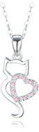 MINET Silver necklace Cat with heart with white and pink zircons (Ag 925/1000, 2,7 g) - Necklace