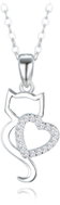 MINET Silver necklace Cat with heart and white zircons (Ag 925/1000, 2,7 g) - Necklace
