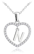 MINET Silver necklace letter in heart "N" with cubic zirconia (Ag 925/1000, 3,35 g) - Necklace