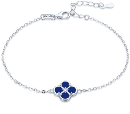 MINET Silver Four-Leaf Clover Bracelet with Lapis (Ag 925/1000, 1.85g) Main image MINET Silver Four-Leaf Clover Bracelet with Lapis (Ag 925/1000, 1.85g) - Bracelet - Main image