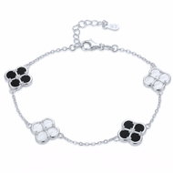 MINET Stříbrný náramek čtyřlístky s bílou a černou perletí (Ag 925/1000, 4,15 g) - Bracelet