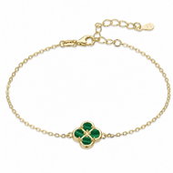 MINET Pozlacený stříbrný náramek čtyřlístek s malachitem (Ag 925/1000, 1,9 g) - Bracelet