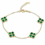 MINET Pozlacený stříbrný náramek čtyřlístky s malachitem (Ag 925/1000, 4,15 g) - Bracelet
